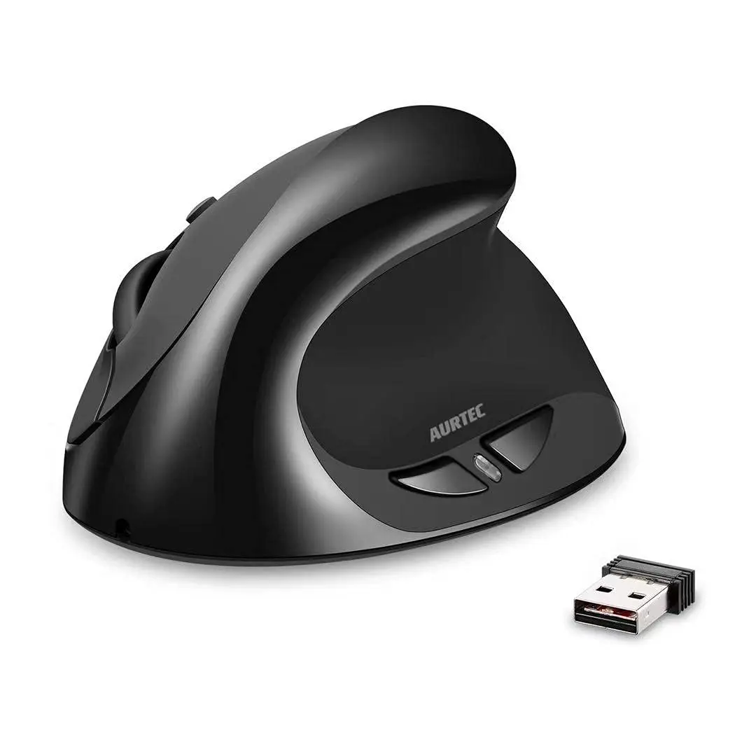 AURTEC Vertical Mouse 2.4G Wireless Ergonomic Mouse | Rechargeable, 6 Buttons, 800/1200/1600 DPI, Black - main product image