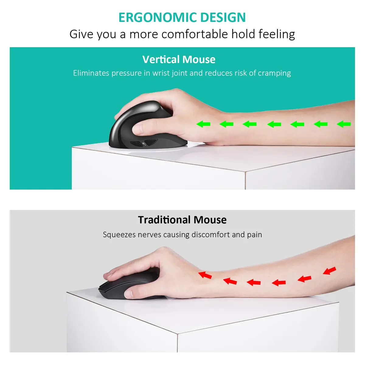 AURTEC Vertical Mouse 2.4G Wireless Ergonomic Mouse | Rechargeable, 6 Buttons, 800/1200/1600 DPI, Black - view 2