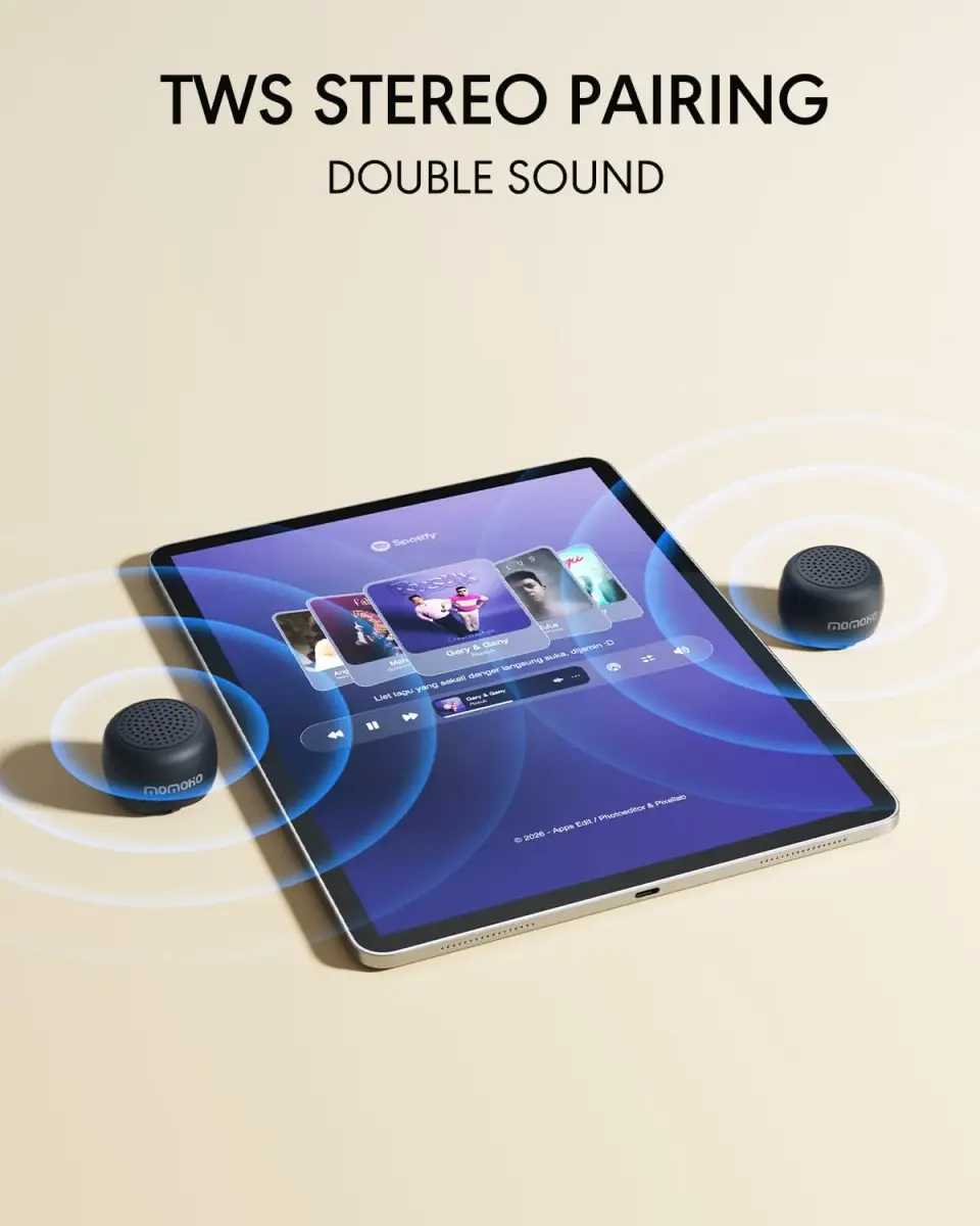 MOMOHO Tiny Black Mini Bluetooth Speaker with Mic & TWS Pairing - view 4