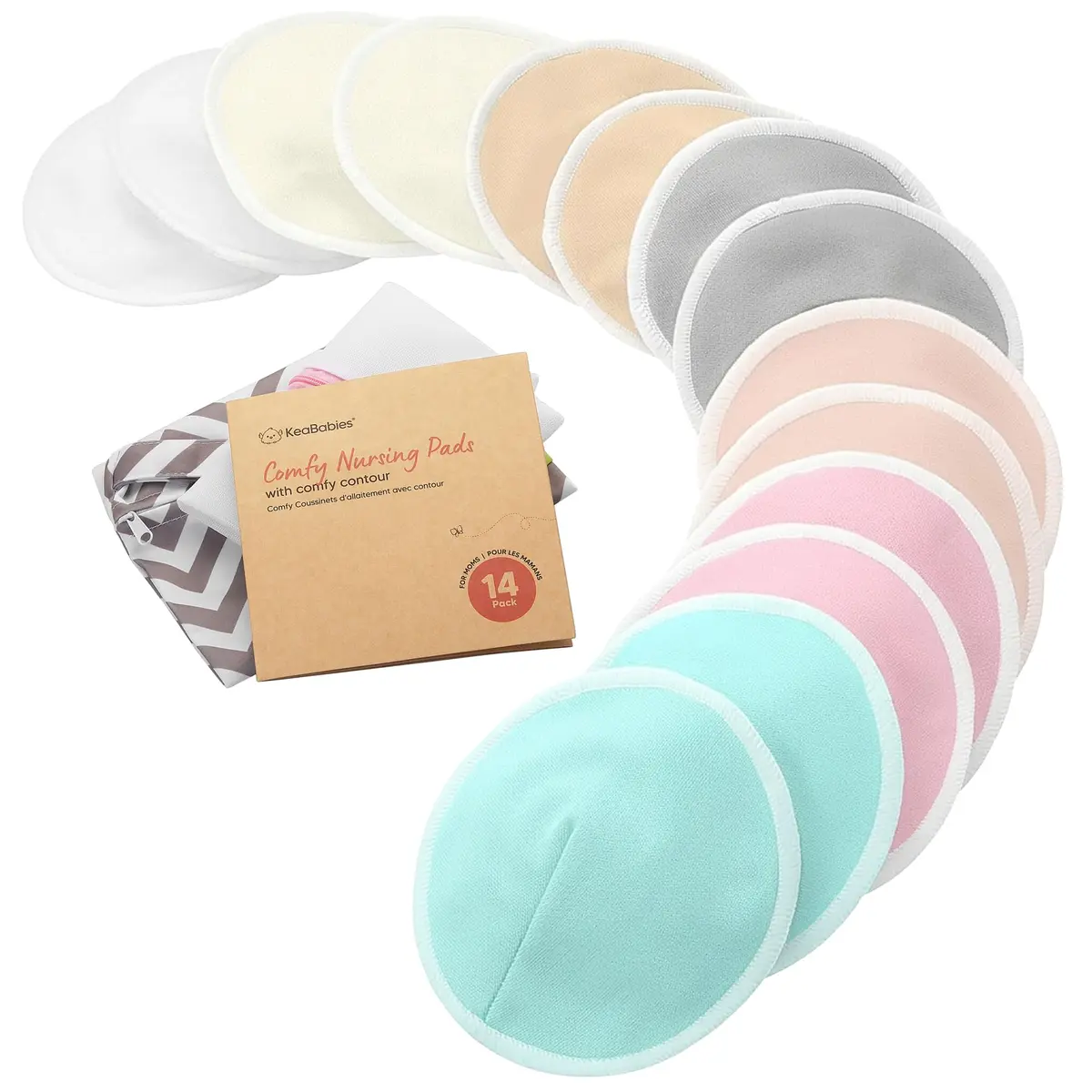 KeaBabies Organic Nursing Pads M 4.6" (14-Pack) | Viscose from Bamboo, Waterproof, Washable - main product image