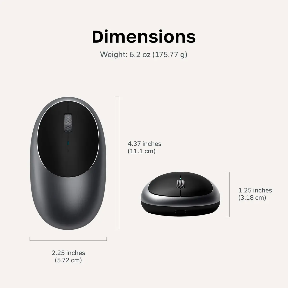 Satechi M1 Wireless Bluetooth Mouse, USB-C Rechargeable, Space Gray | 1200 DPI Optical Sensor - view 6