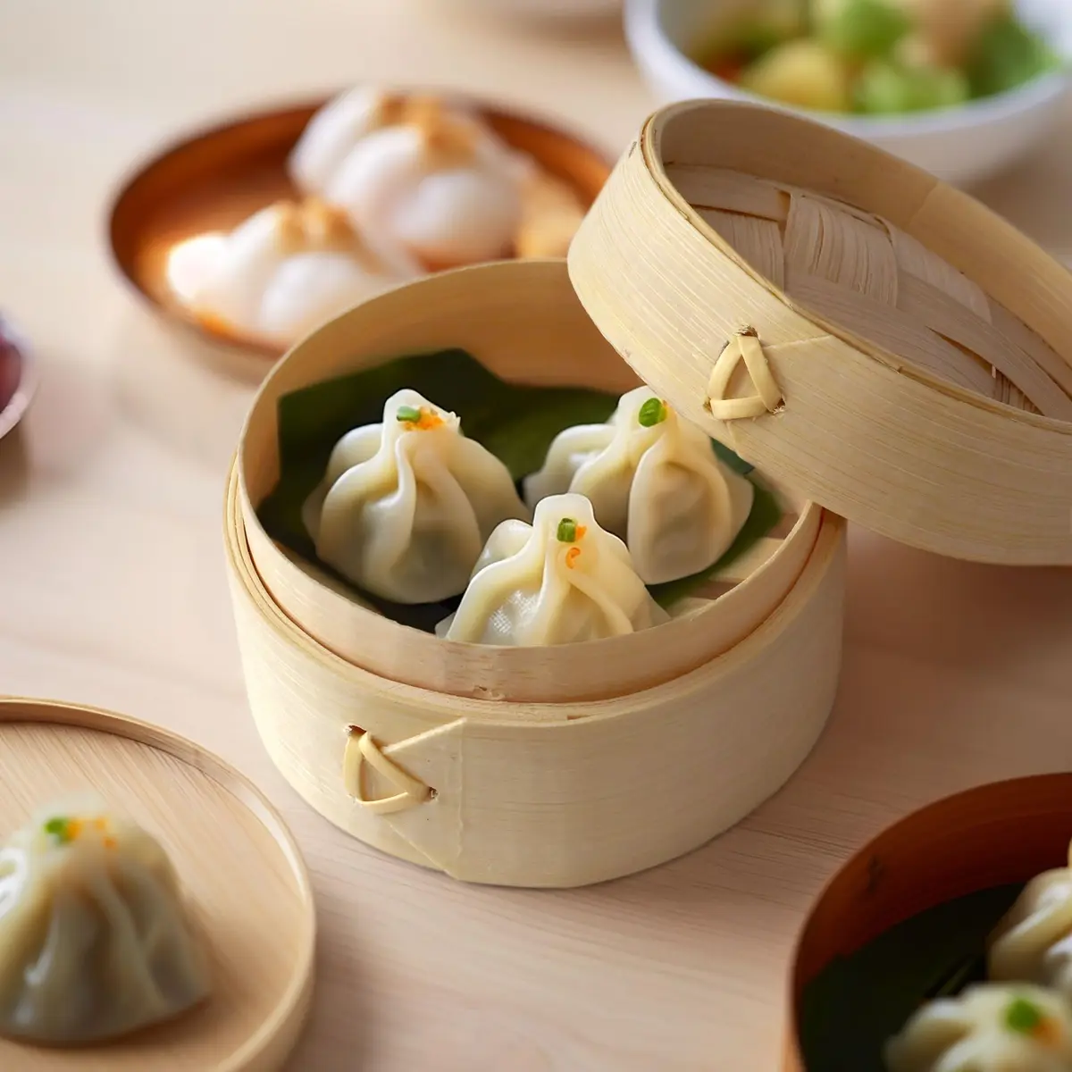 BambooMN Mini Bamboo Dim Sum Steamer Basket 3 Inch (7.6 cm) Diameter, 30-Piece Pack | Rustic Charm for Appetizers & Desserts - view 5