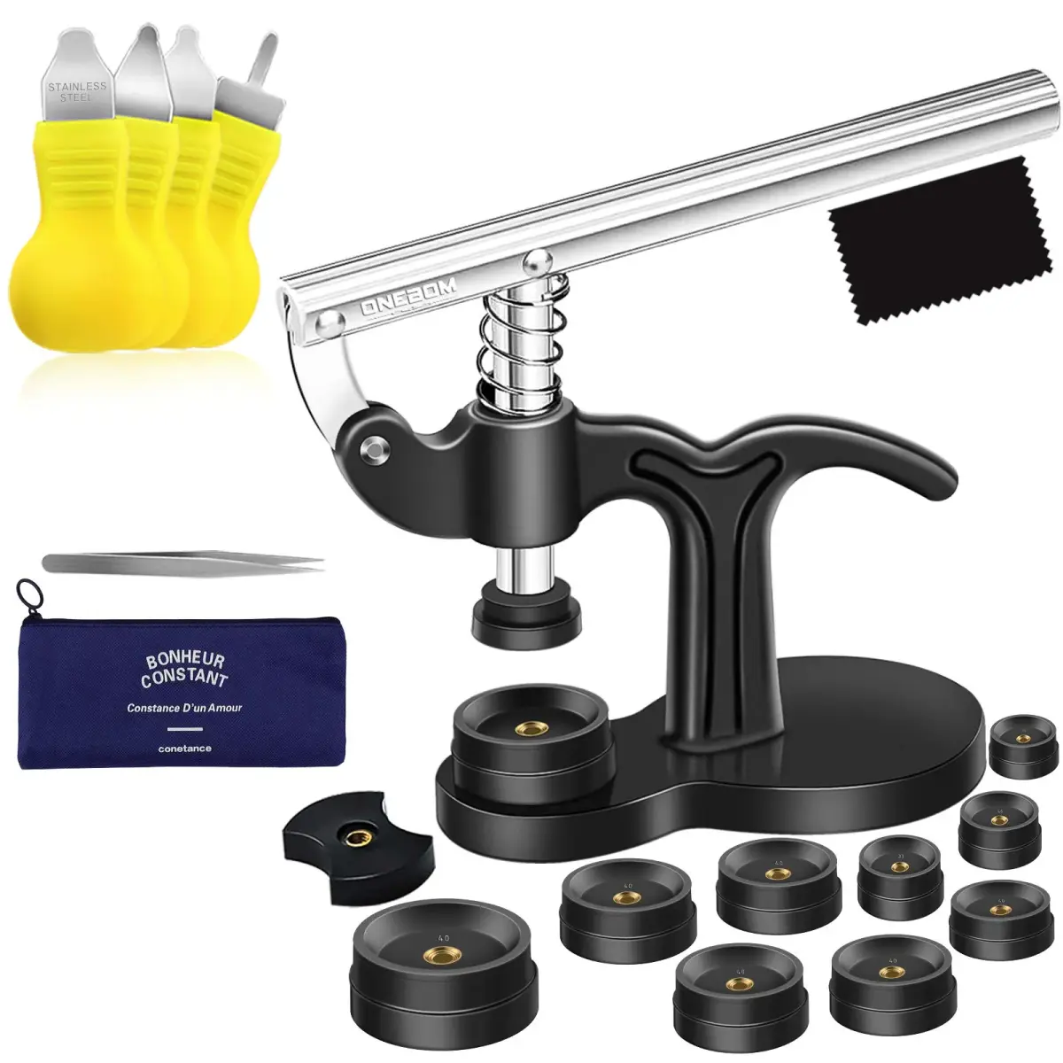 ONEBOM Watch Press Tool Set 18-50mm | Professional Watch Repair Kit with 12 Dies, Tweezers, and Blades - main product image