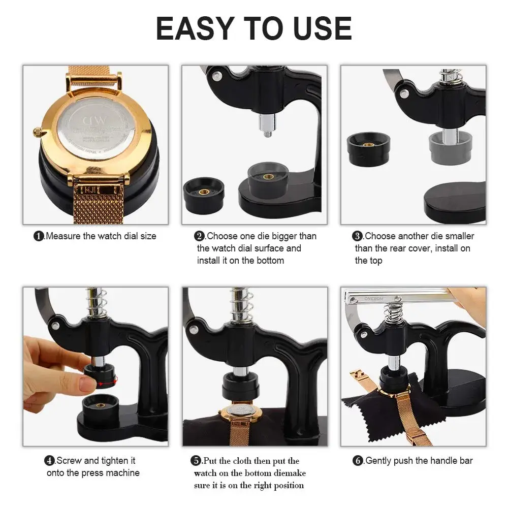 ONEBOM Watch Press Tool Set 18-50mm | Professional Watch Repair Kit with 12 Dies, Tweezers, and Blades - view 4