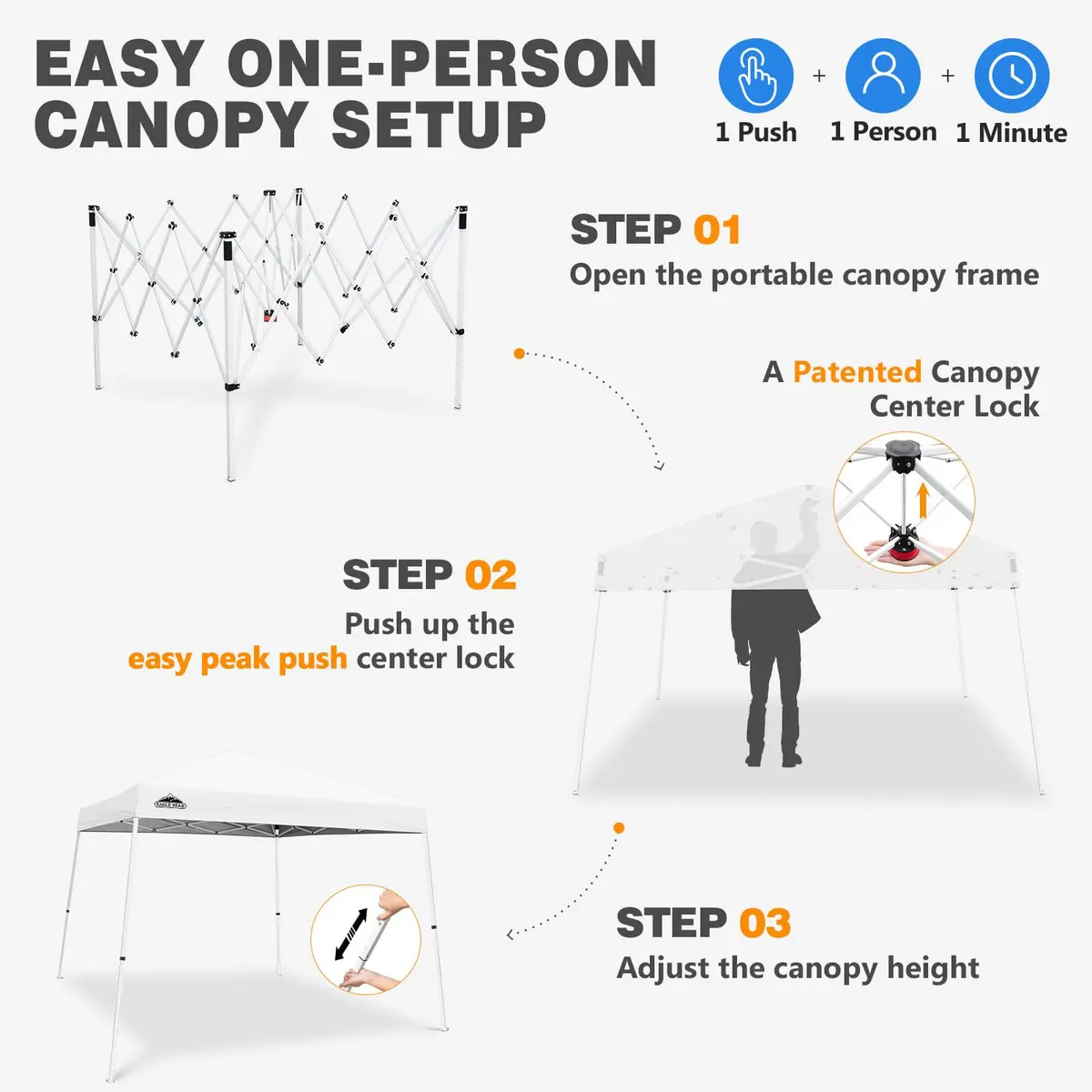 EAGLE PEAK 10x10 Slant Leg Pop Up Canopy Tent, White | Portable Outdoor Shelter with UPF 50+ UV Protection - view 6