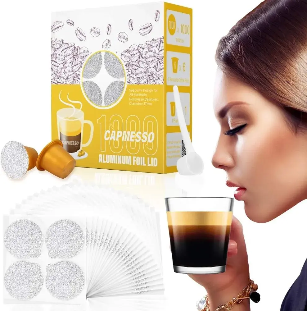CAPMESSO 1000 Aluminum Foil Lids & 6 Reusable Pods | Grips Coffee for Nespresso OriginalLine - main product image