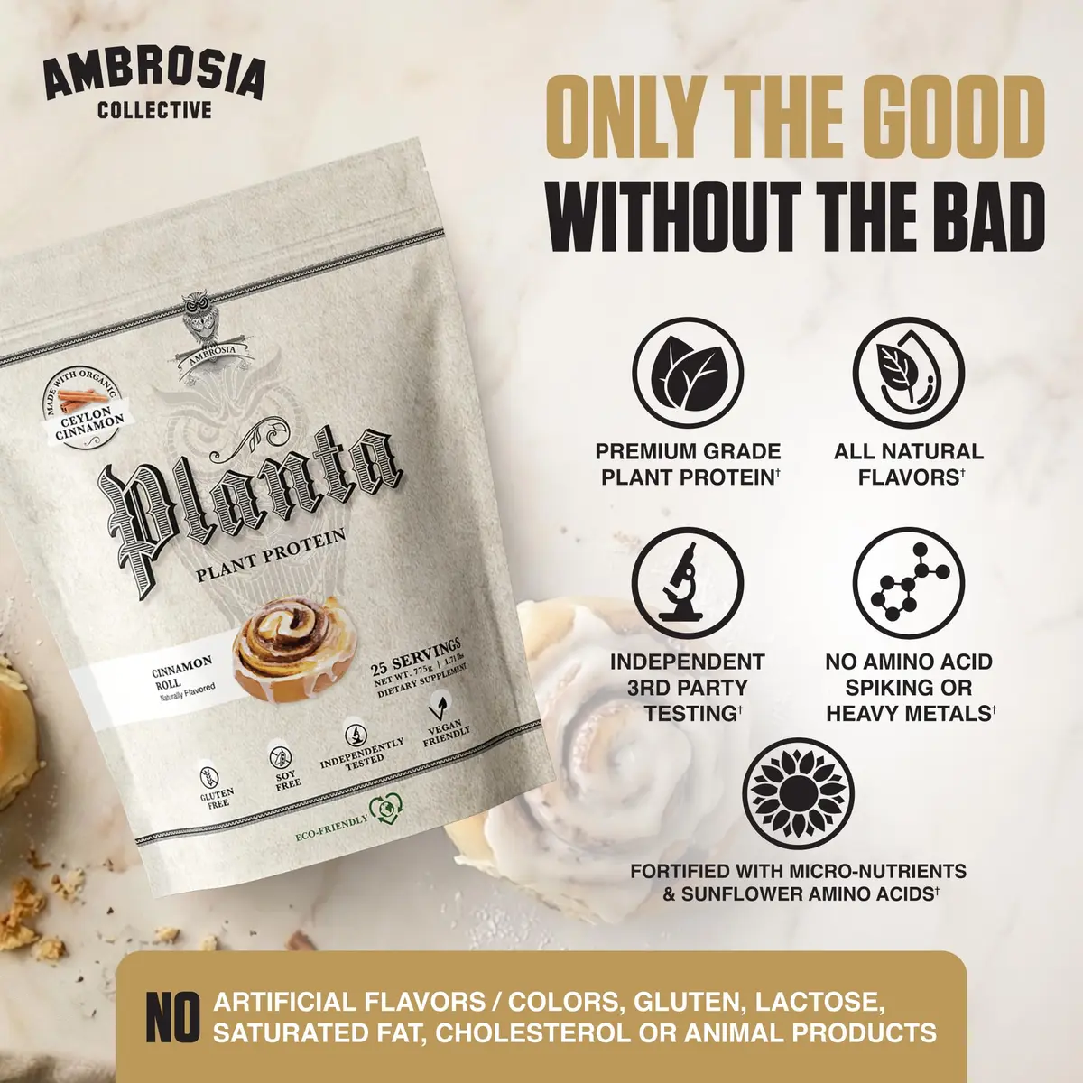 Ambrosia Plant Based Protein Powder 20g | Vegan & Keto Friendly Cinnamon Roll | Gluten & Dairy Free | 25 Servings - view 7