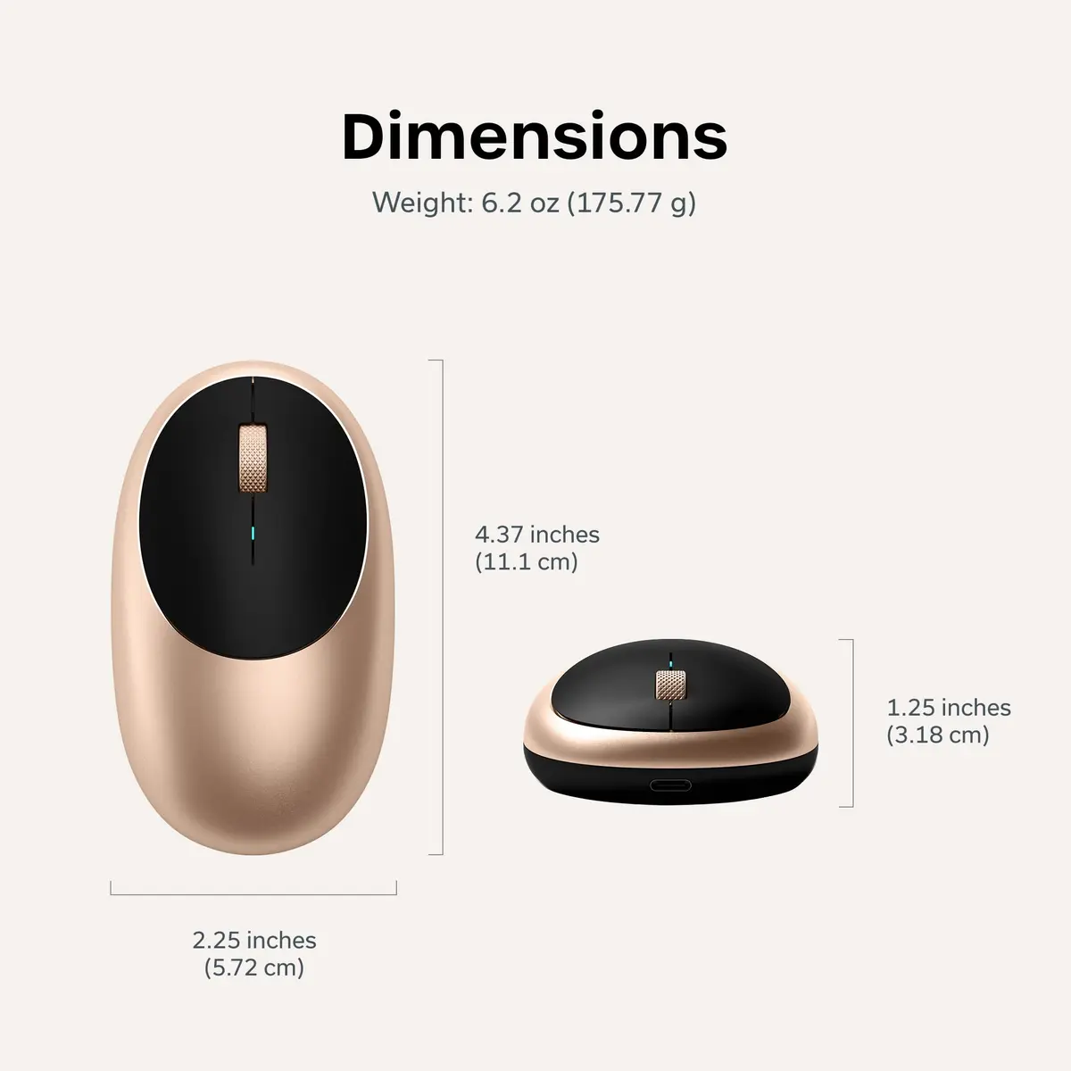 Satechi M1 Wireless Bluetooth Mouse, USB-C Rechargeable, Compact Gold | 1200 DPI Optical Tracking - view 6
