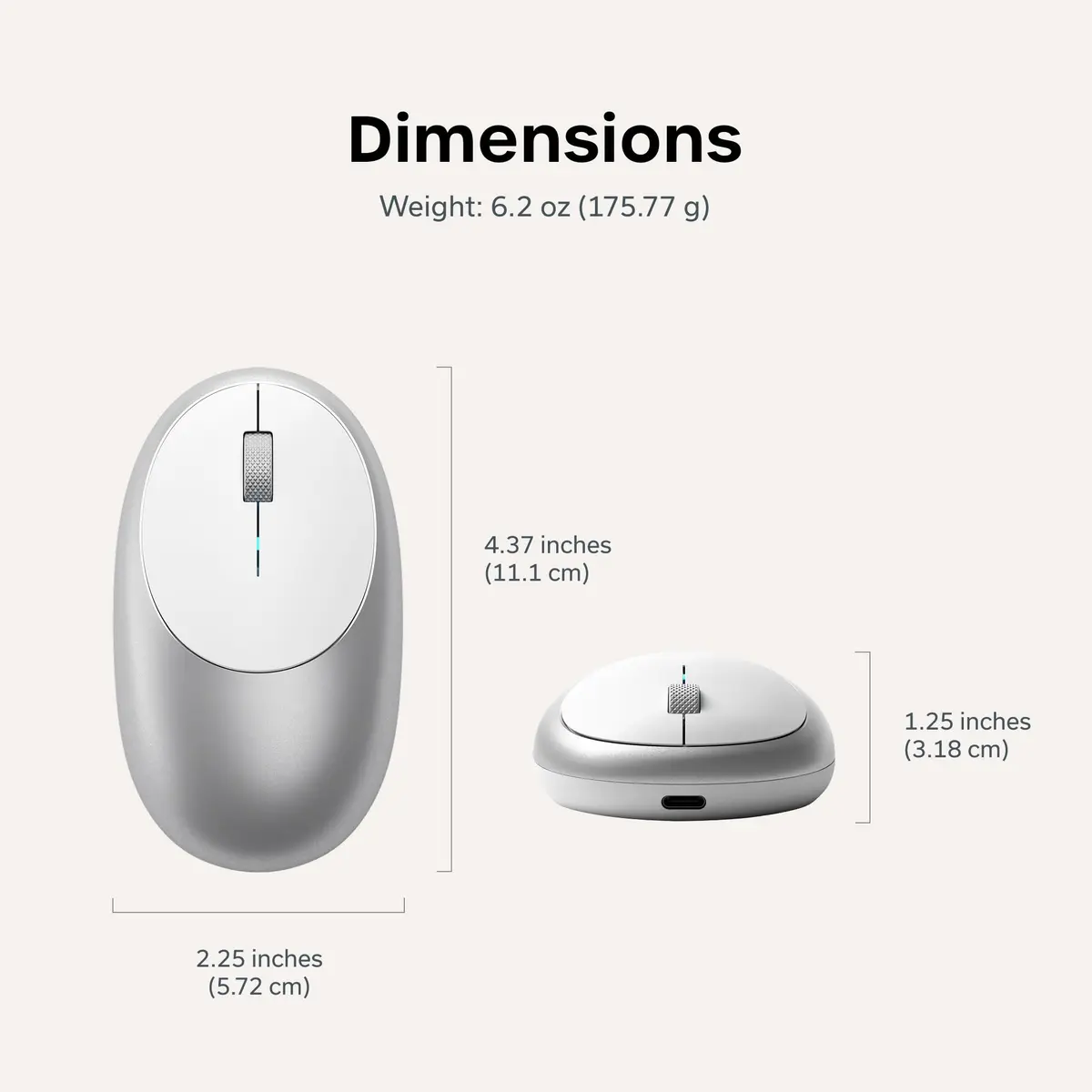 Satechi M1 Wireless Bluetooth Mouse, USB-C Rechargeable, Silver | Precise Optical Tracking for Mac & Windows - view 6