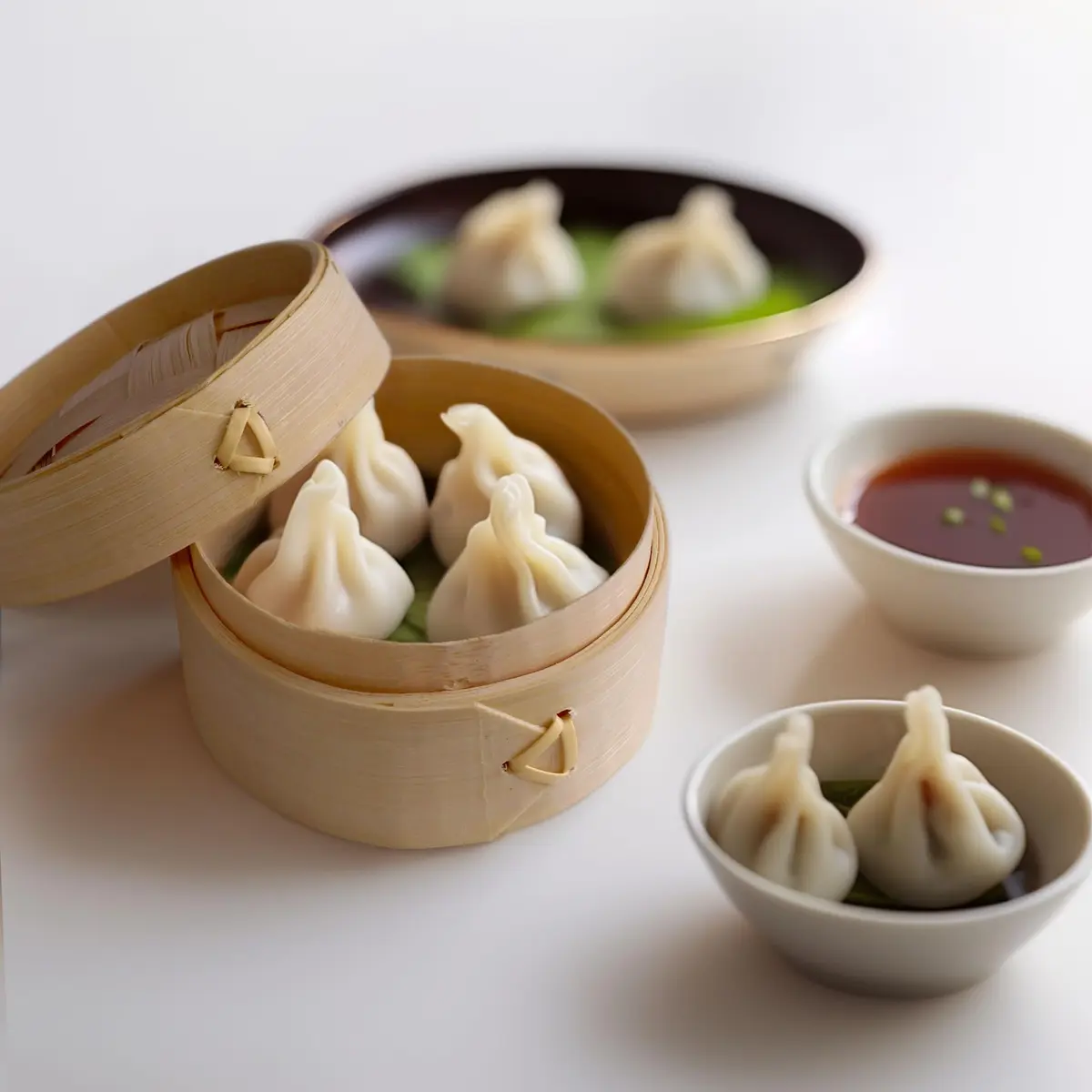 BambooMN Mini Bamboo Dim Sum Dumpling Steamer Basket 7.6 cm (3 Inch) Diameter, 100 Pieces | Rustic Charm for Appetizers & Desserts - view 5