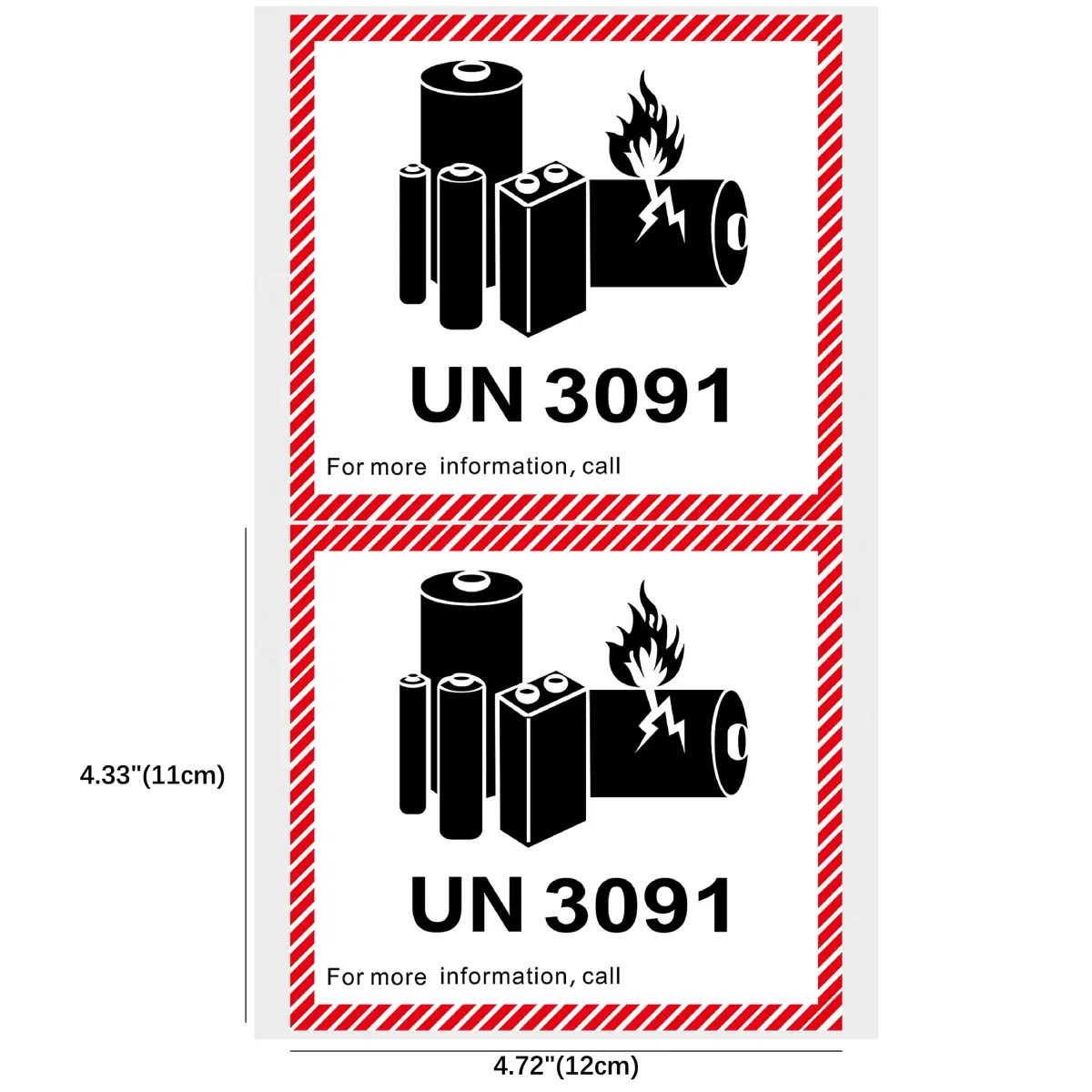 HYBSK Lithium Ion Battery Transport Caution Warning Labels 4.7" x 4.3" (50 Labels, UN3091) - view 2