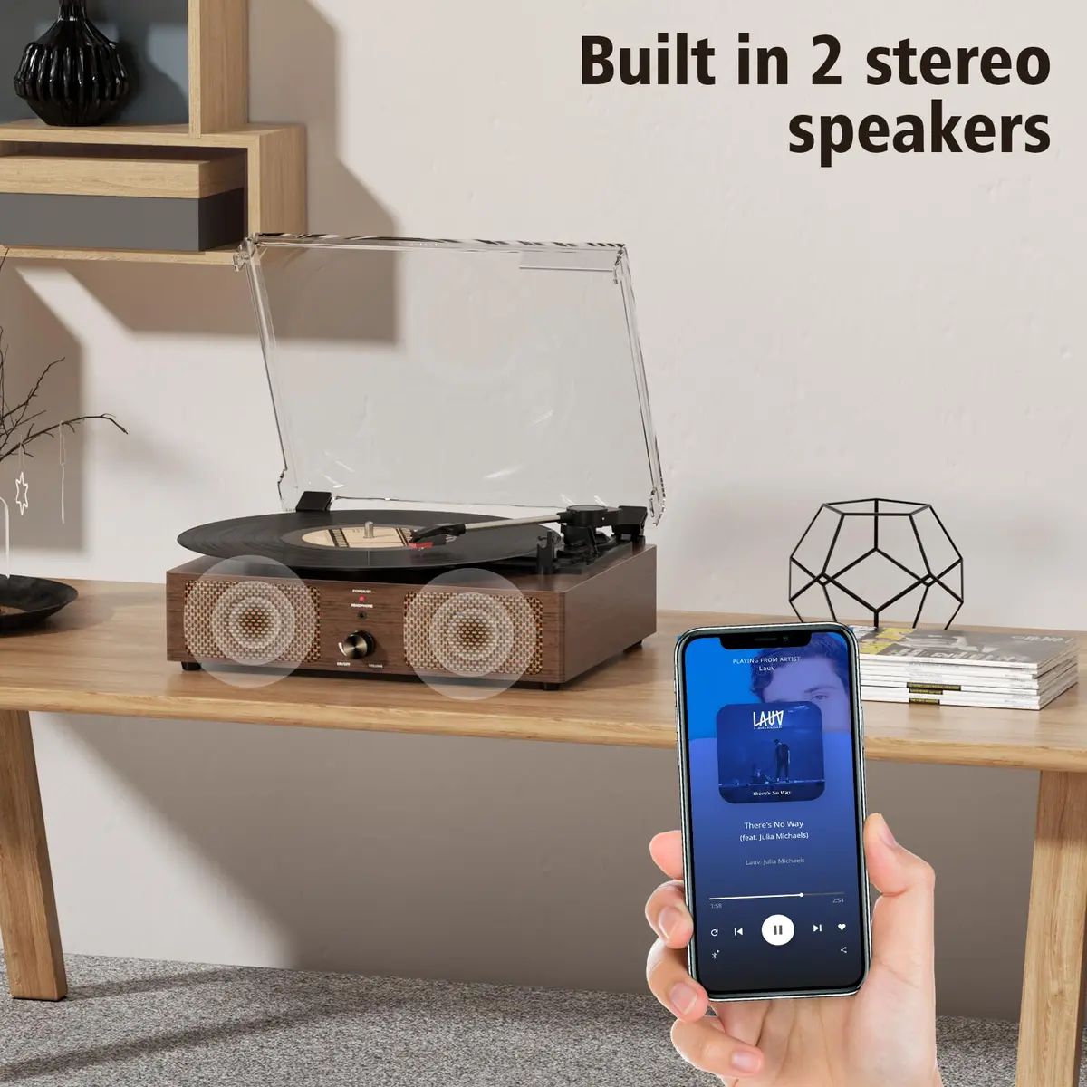 Cotsoco Vinyl Record Player Turntable with Bluetooth & 2 Stereo Speakers | 3 Speed Portable Retro - view 5
