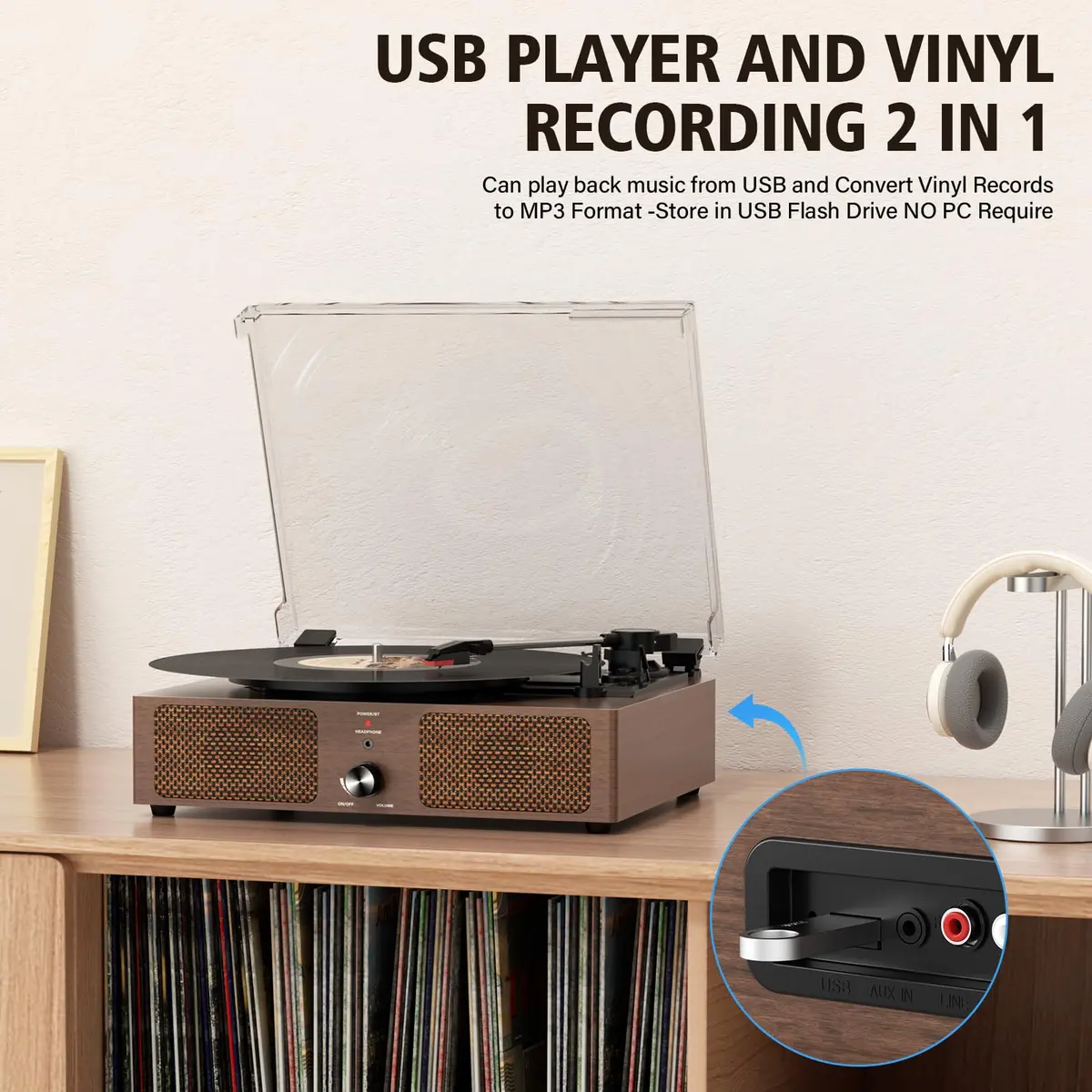 Cotsoco Vinyl Record Player Turntable with Bluetooth & 2 Stereo Speakers | 3 Speed Portable Retro - view 7