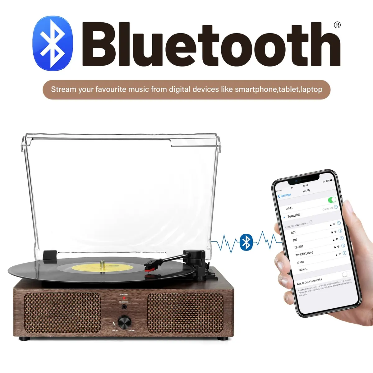 Cotsoco Vinyl Record Player Turntable with Bluetooth & 2 Stereo Speakers | 3 Speed Portable Retro - view 2