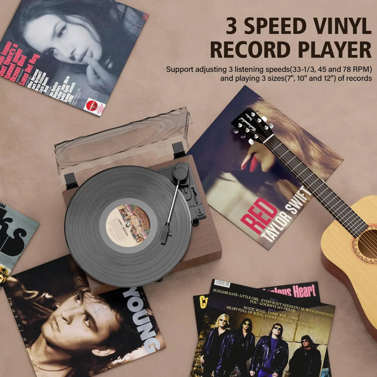 Cotsoco Vinyl Record Player Turntable with Bluetooth & 2 Stereo Speakers | 3 Speed Portable Retro - view 4
