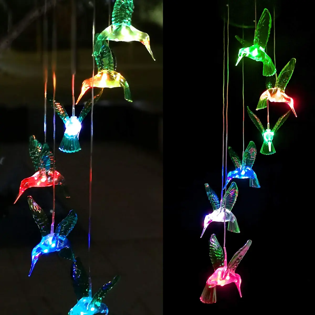 SIX FOXES Wind Chime, Solar Hummingbird | Colorful Outdoor/Indoor Decor with Light (Hummingbird-2, Multicolor) - view 4