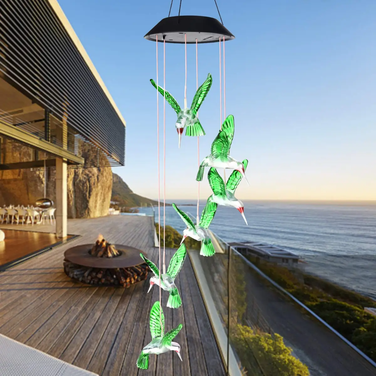 SIX FOXES Wind Chime, Solar Hummingbird | Colorful Outdoor/Indoor Decor with Light (Hummingbird-2, Multicolor) - view 5
