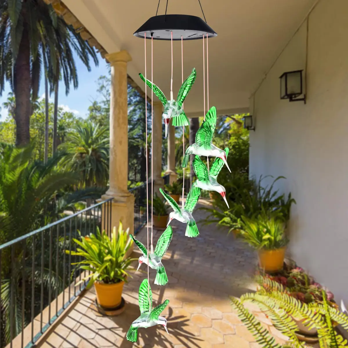 SIX FOXES Wind Chime, Solar Hummingbird | Colorful Outdoor/Indoor Decor with Light (Hummingbird-2, Multicolor) - view 7