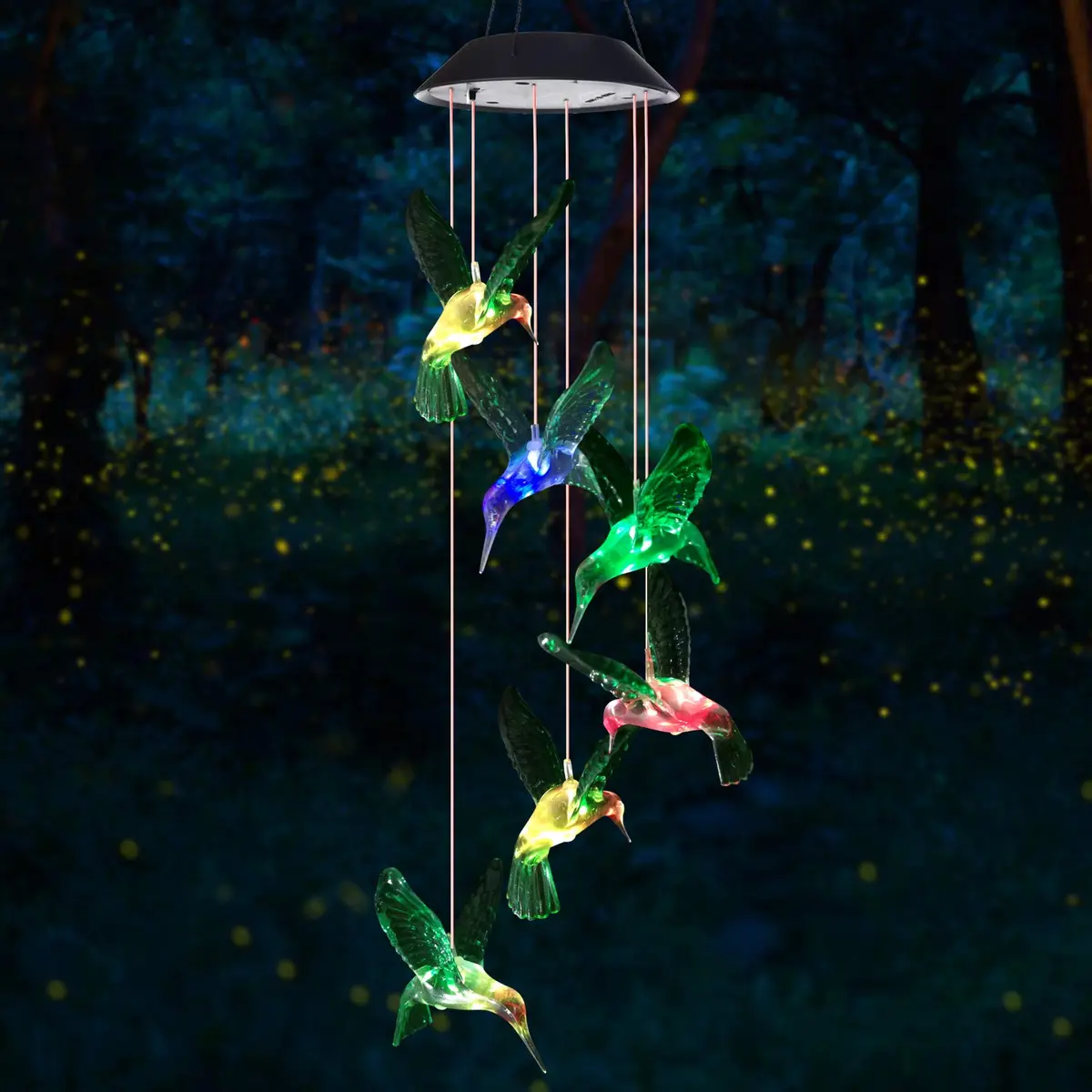 SIX FOXES Wind Chime, Solar Hummingbird | Colorful Outdoor/Indoor Decor with Light (Hummingbird-2, Multicolor) - view 8