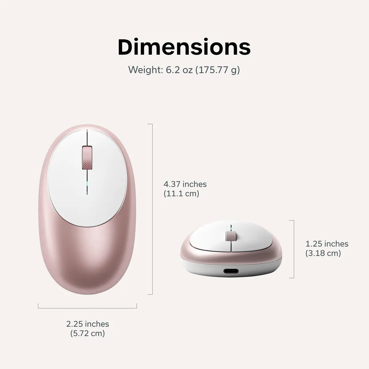 Satechi M1 Wireless Bluetooth Mouse, USB-C Rechargeable, Compact, Rose Gold | 1200 DPI Optical Tracking - view 6