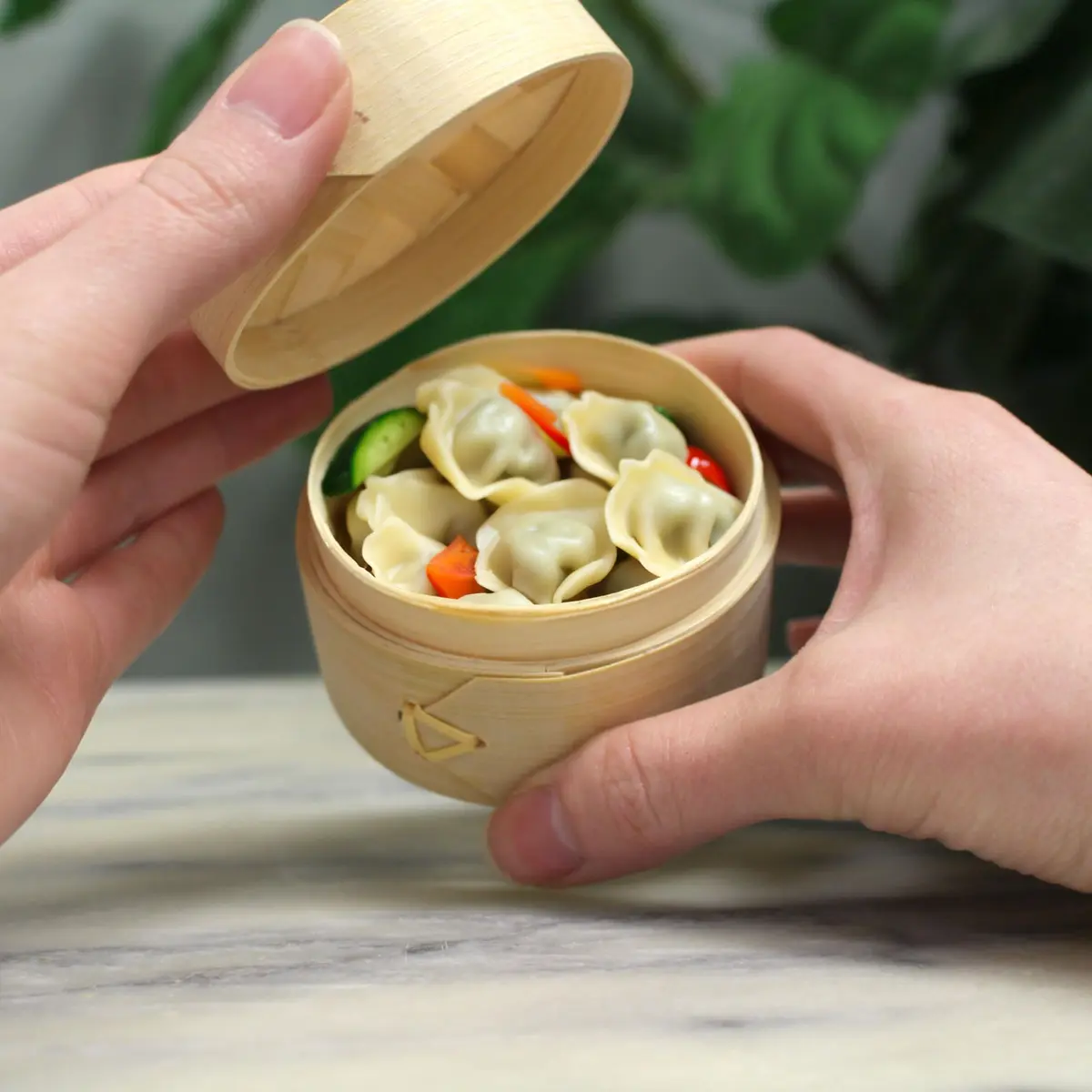 BambooMN Mini Bamboo Dim Sum Dumpling Steamer Basket 7.5cm (3 Inch) | 10-Piece Set for Party Favors - view 5