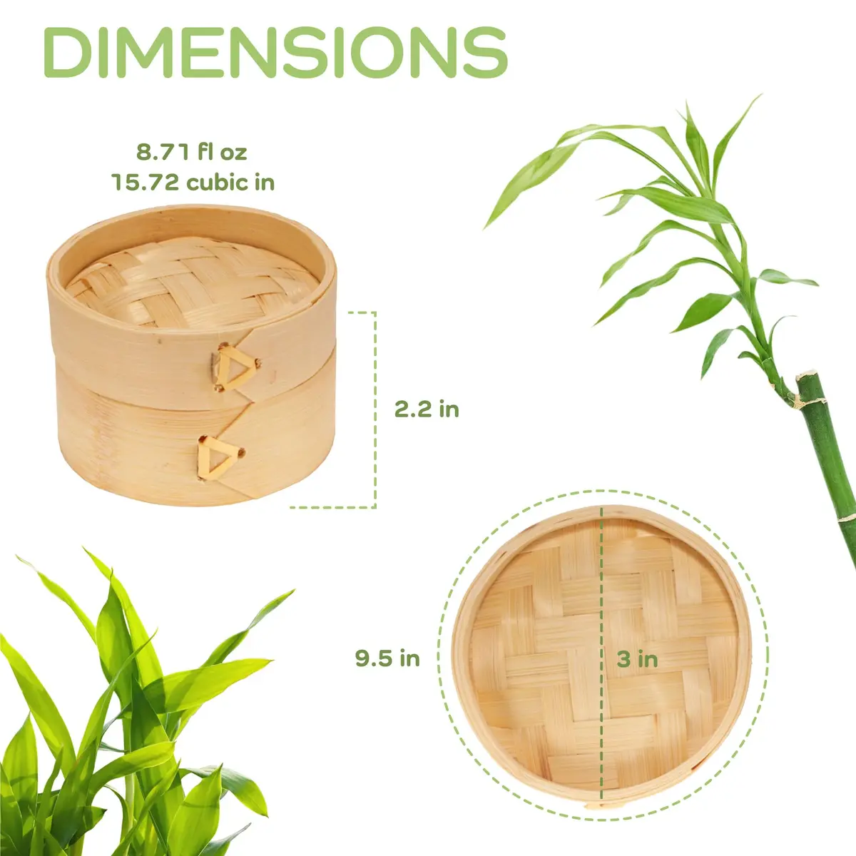 BambooMN Mini Bamboo Dim Sum Dumpling Steamer Basket 7.5cm (3 Inch) | 10-Piece Set for Party Favors - view 3