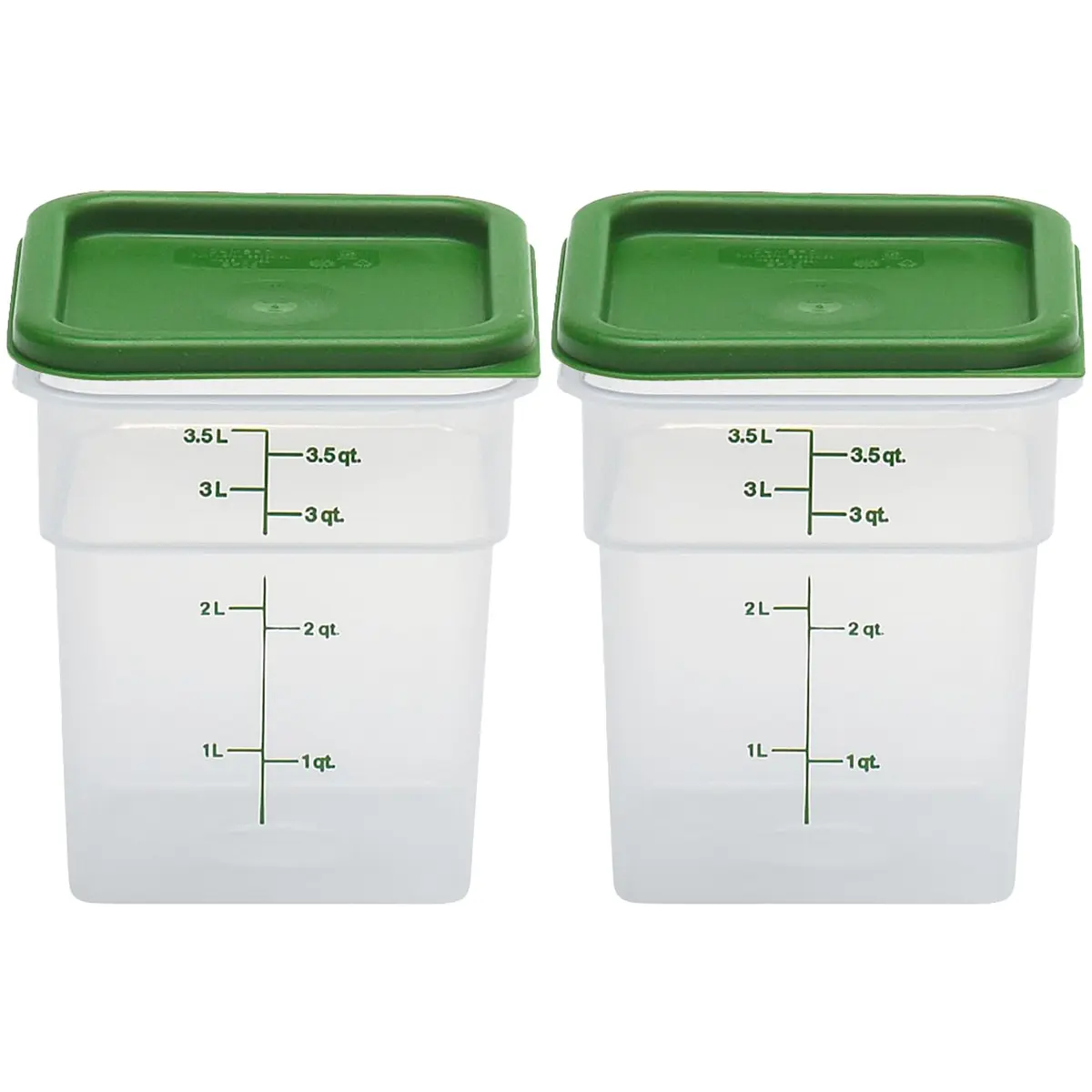 Cambro 4 QT (3.78 L) Square Food Storage Container with Green Lid | Commercial Grade BPA-Free & Microwave Safe - main product image