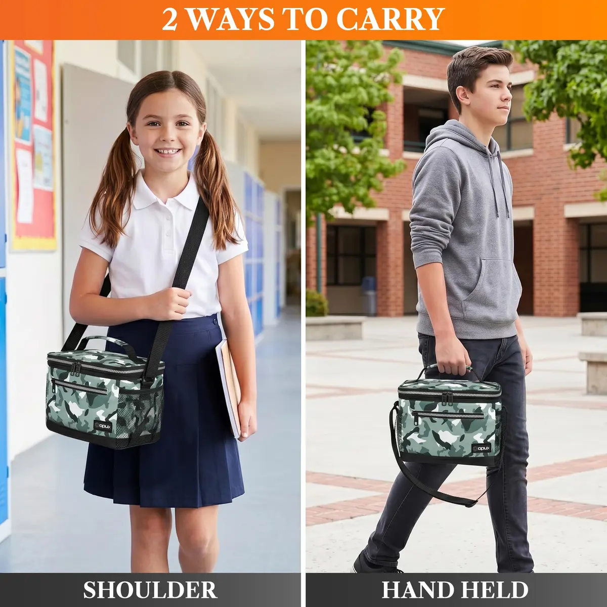 opux Insulated Lunch Bag for Men Women, Leakproof Kids, Camo Green | 8L Capacity, Thermal Insulation, Durable Nylon & Polyester - view 6