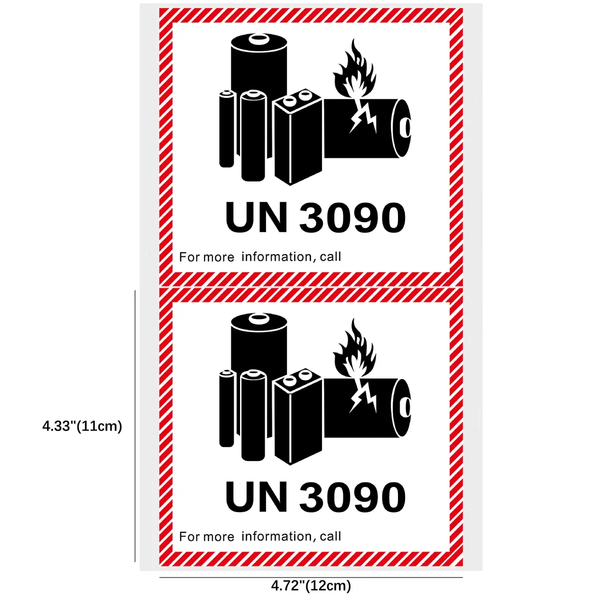 HYBSK Lithium Ion Battery Transport Caution Warning Labels 4.7" x 4.3" (50 pcs) | UN3090 Compliant - view 2