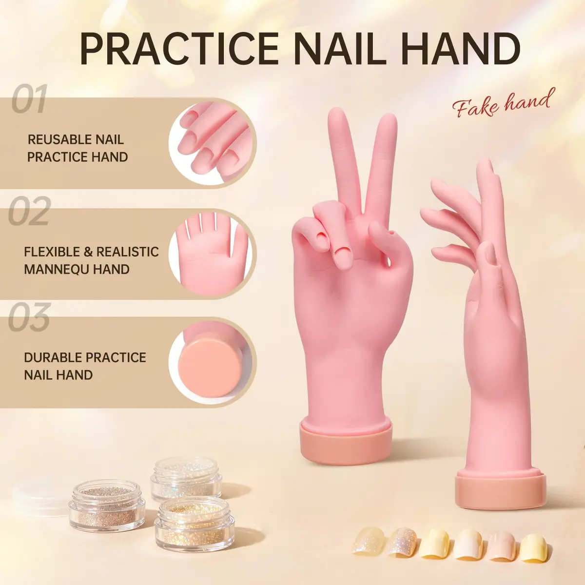 AORAEM Flexible Nail Training Hand for Acrylic and Gel Practice | Soft Plastic Mannequin Hand with Bendable Fingers (1 Count) - view 6