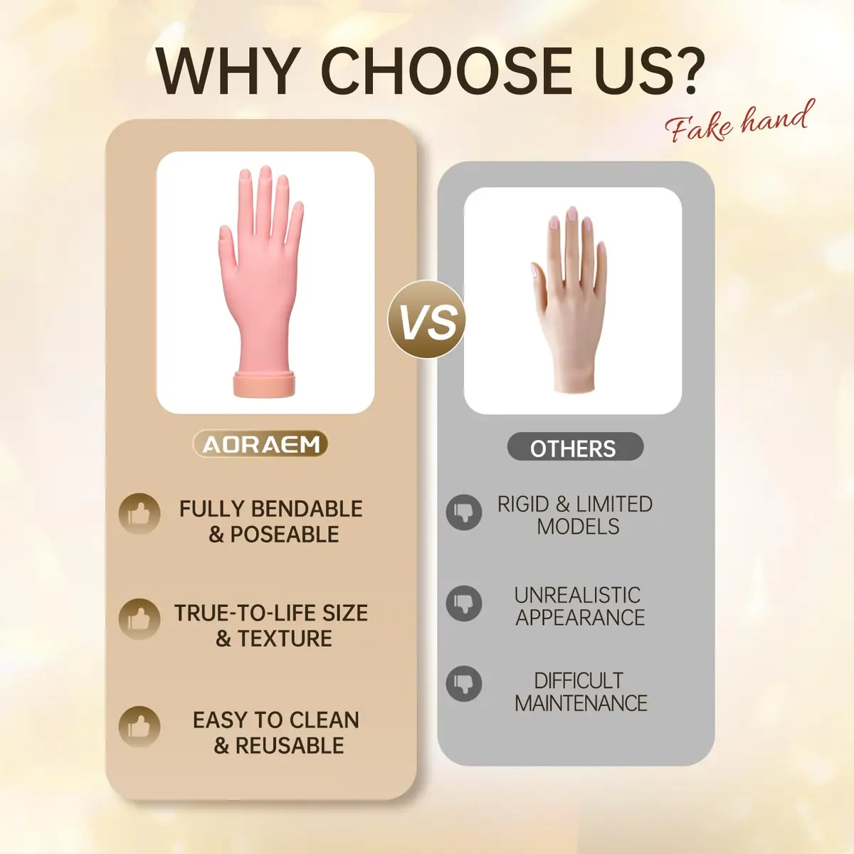 AORAEM Flexible Nail Training Hand for Acrylic and Gel Practice | Soft Plastic Mannequin Hand with Bendable Fingers (1 Count) - view 7