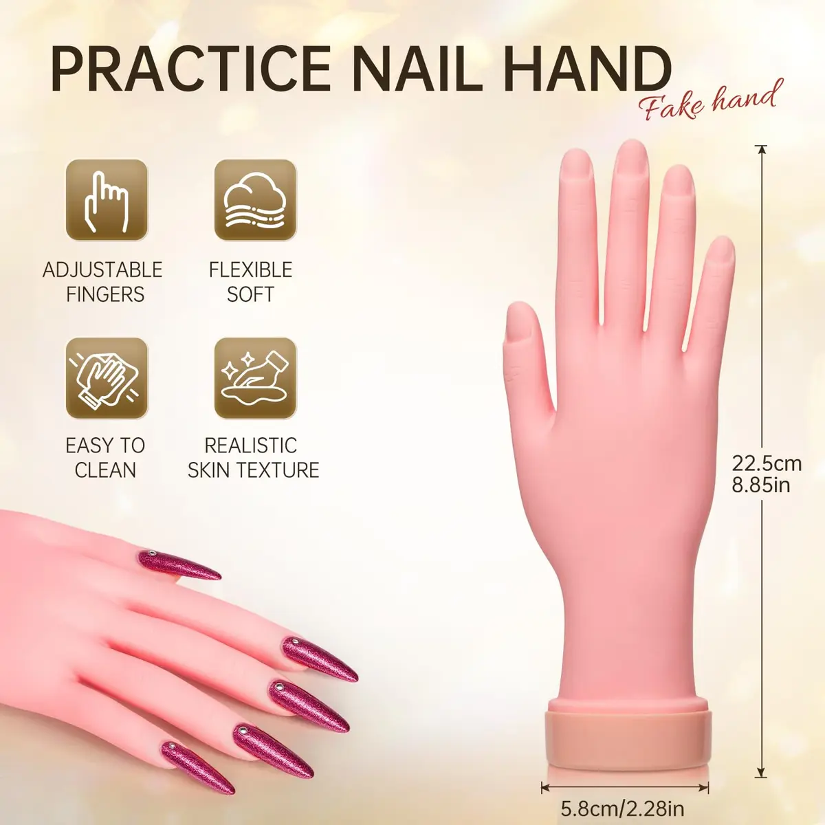 AORAEM Flexible Nail Training Hand for Acrylic and Gel Practice | Soft Plastic Mannequin Hand with Bendable Fingers (1 Count) - view 2