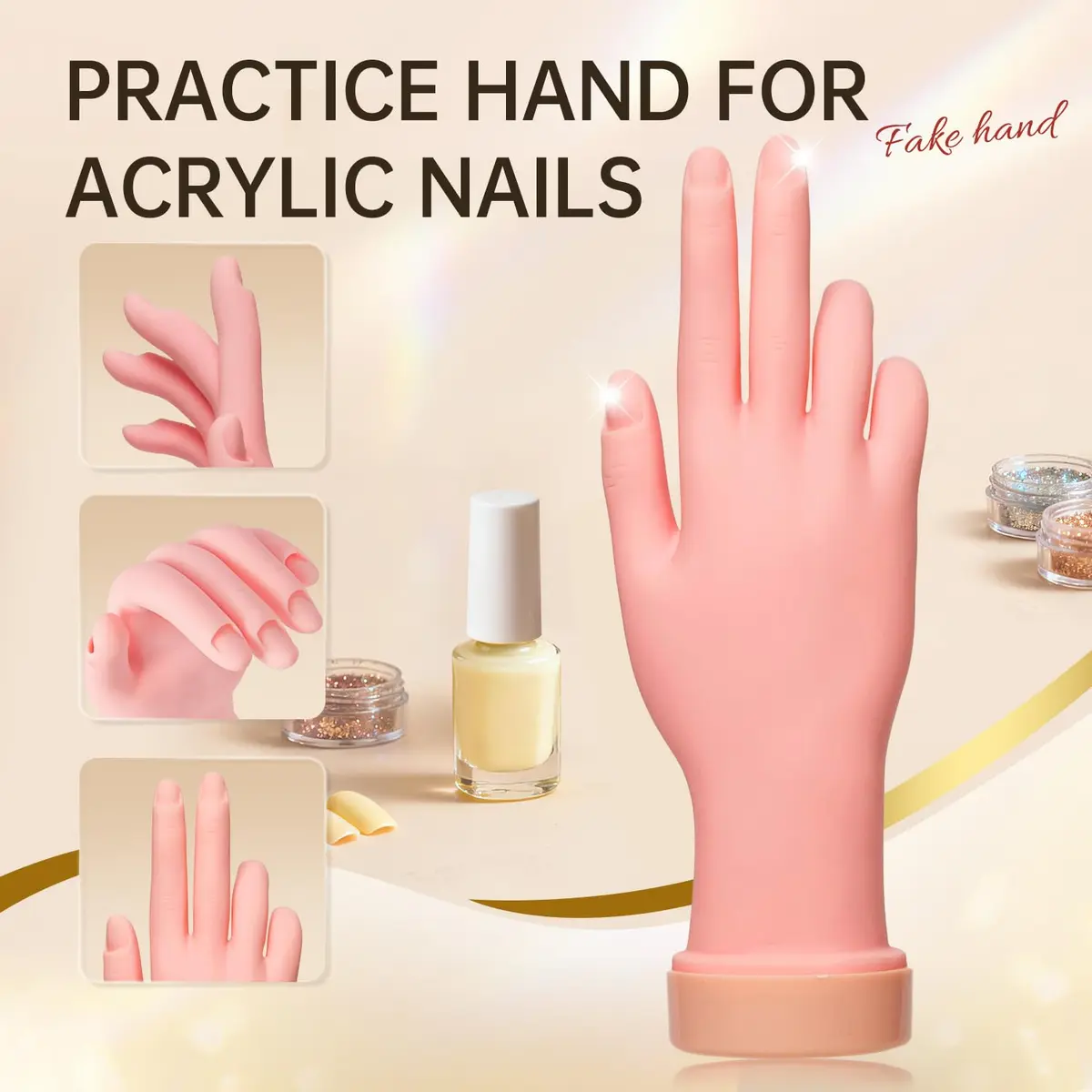 AORAEM Flexible Nail Training Hand for Acrylic and Gel Practice | Soft Plastic Mannequin Hand with Bendable Fingers (1 Count) - view 4