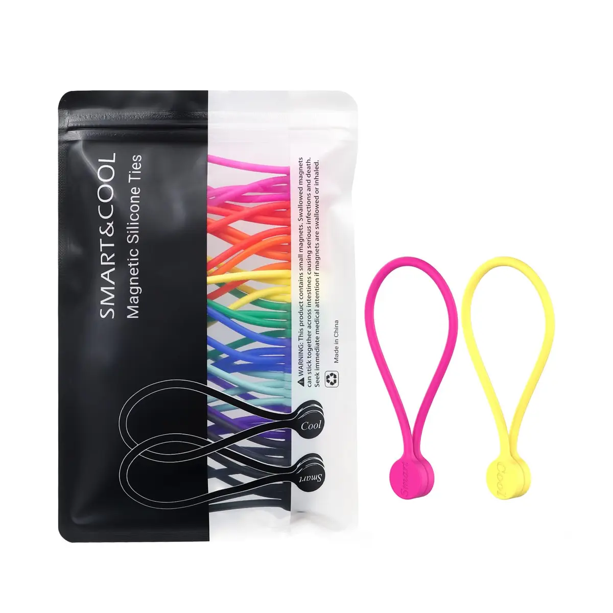 Smart&Cool Reusable Silicone Magnetic Cable Ties, Multicolored, 20-Pack | Flexible Cord Organizer for India - main product image