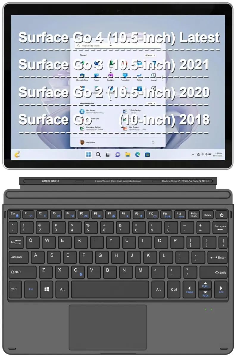 Arteck Surface Go Type Cover Bluetooth Keyboard with Touchpad | Black - view 5