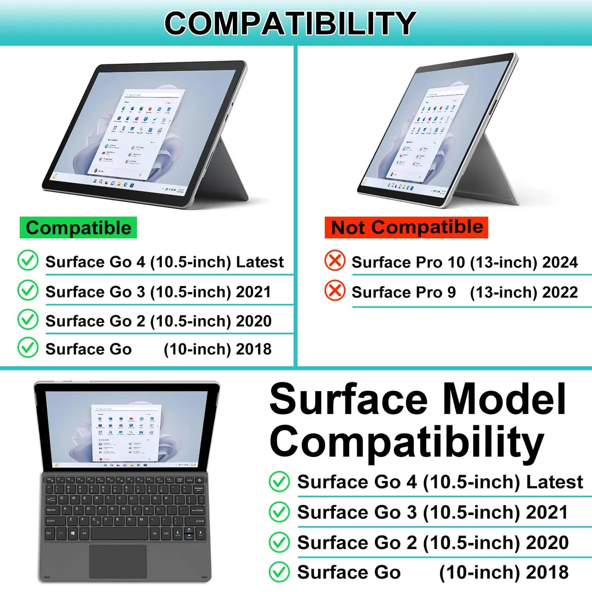 Arteck Surface Go Type Cover Bluetooth Keyboard with Touchpad | Black - view 7