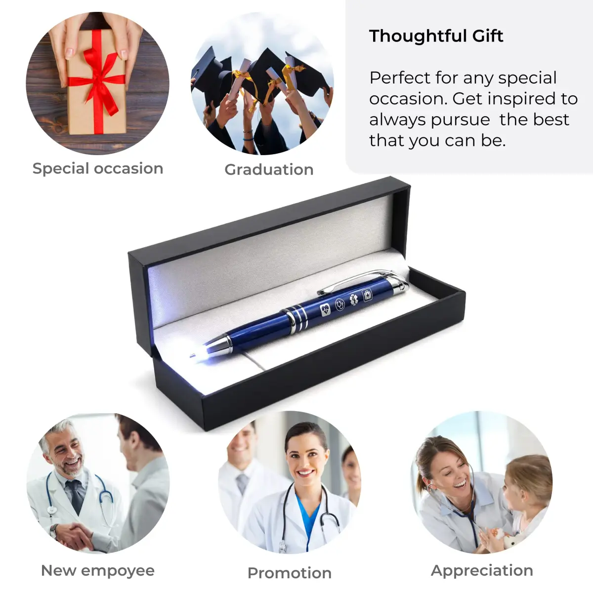 Inkstone Medical Quote Stylus Pen with LED Light & Black Ink | 0.5mm Fine Point, Refillable, Blue Body - view 5