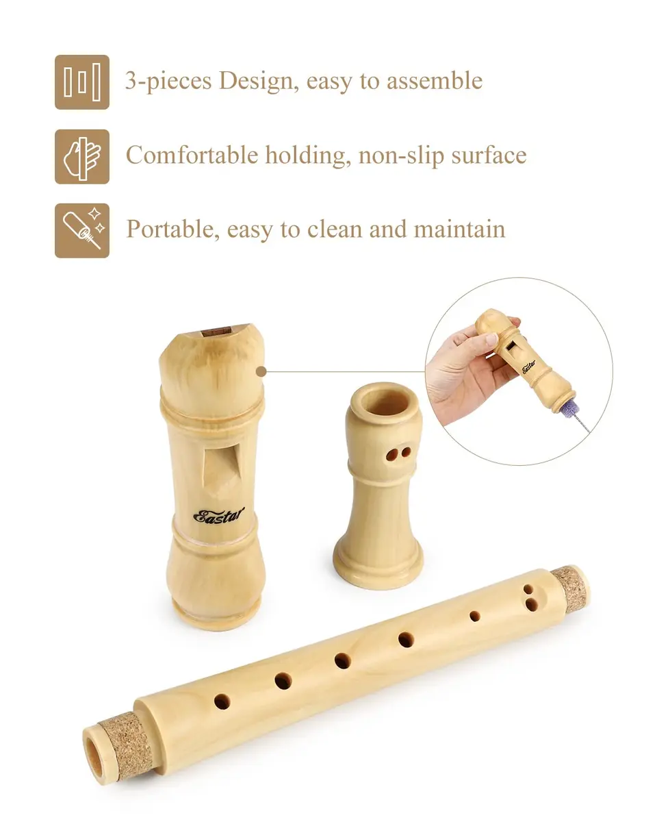 Eastar German Maple Wooden C Soprano Recorder Kit | Beginner-Friendly, 3-Piece Set with Case & Accessories - view 4