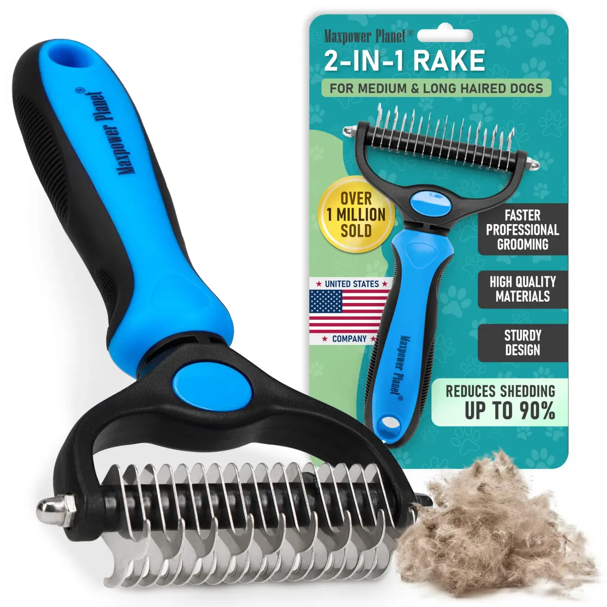 Maxpower Planet Dual-Sided Dog Grooming Rake 16.8cm (6.6in) | Deshedding Undercoat Brush for Dogs & Cats - main product image