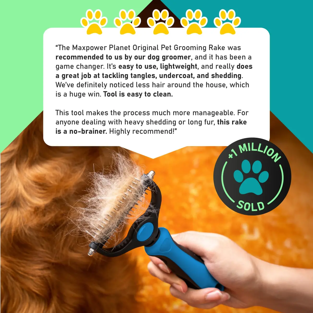 Maxpower Planet Dual-Sided Dog Grooming Rake 16.8cm (6.6in) | Deshedding Undercoat Brush for Dogs & Cats - view 9