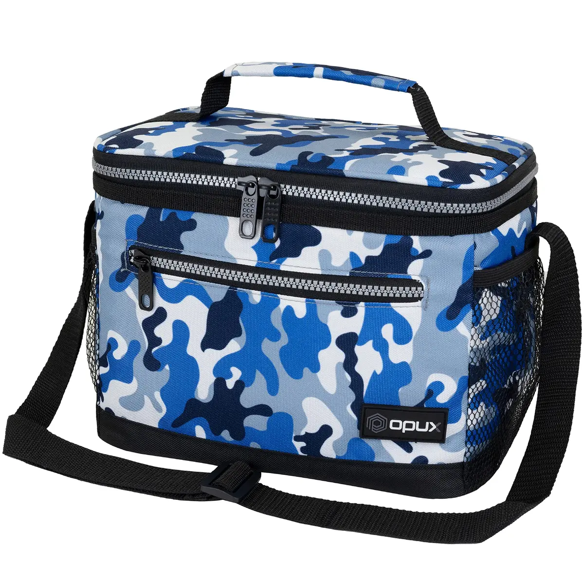 opux Insulated Lunch Bag for Men Women, Camo Blue Medium 8L Capacity | Leakproof Kids Lunch Box for Office, School, Travel - main product image