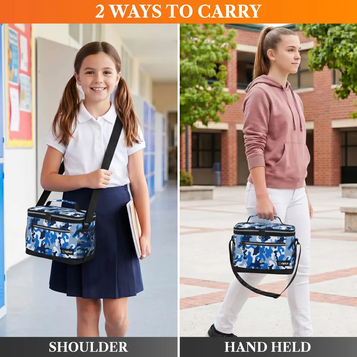 opux Insulated Lunch Bag for Men Women, Camo Blue Medium 8L Capacity | Leakproof Kids Lunch Box for Office, School, Travel - view 6