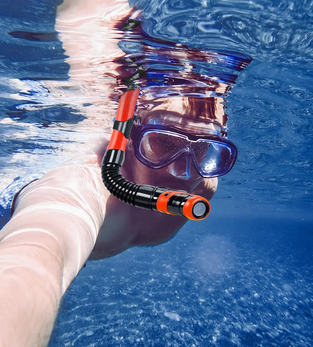 Aegend Snorkel Set for Adults & Youth | Dry Top, Purge Valve, Flexible Tube (One Size, Orange) - view 7