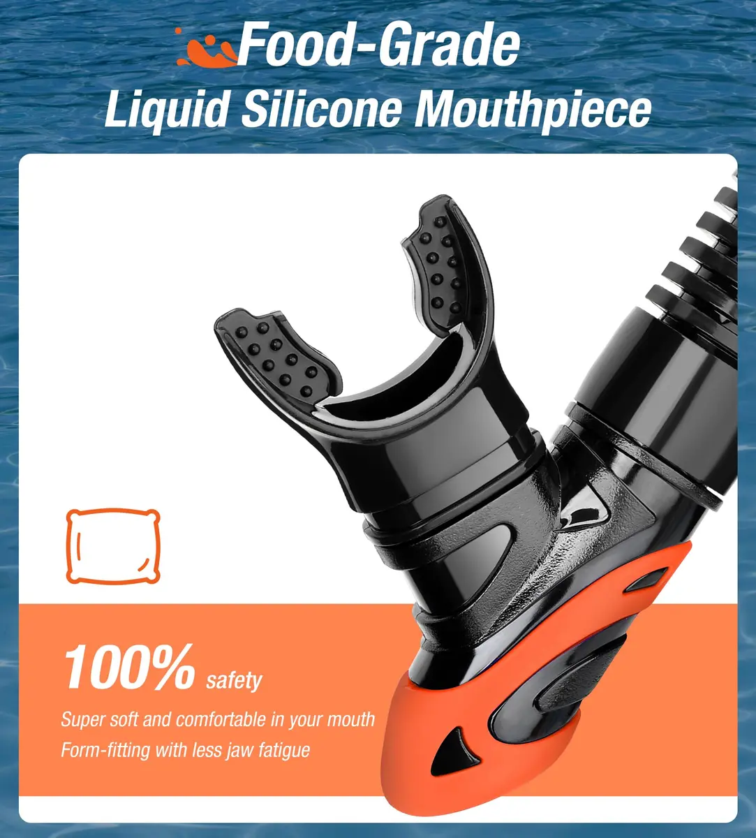 Aegend Snorkel Set for Adults & Youth | Dry Top, Purge Valve, Flexible Tube (One Size, Orange) - view 4
