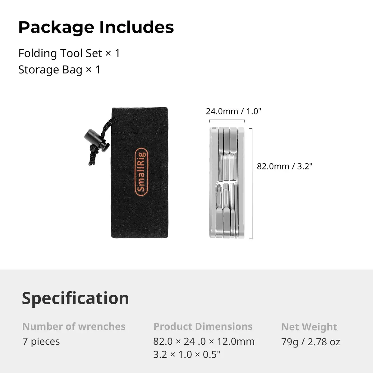 SMALLRIG Folding Tool Set with 7 Functional Tools for Camera | Compact Multi-Tool for Photographers (82 x 24 x 12mm) - view 8