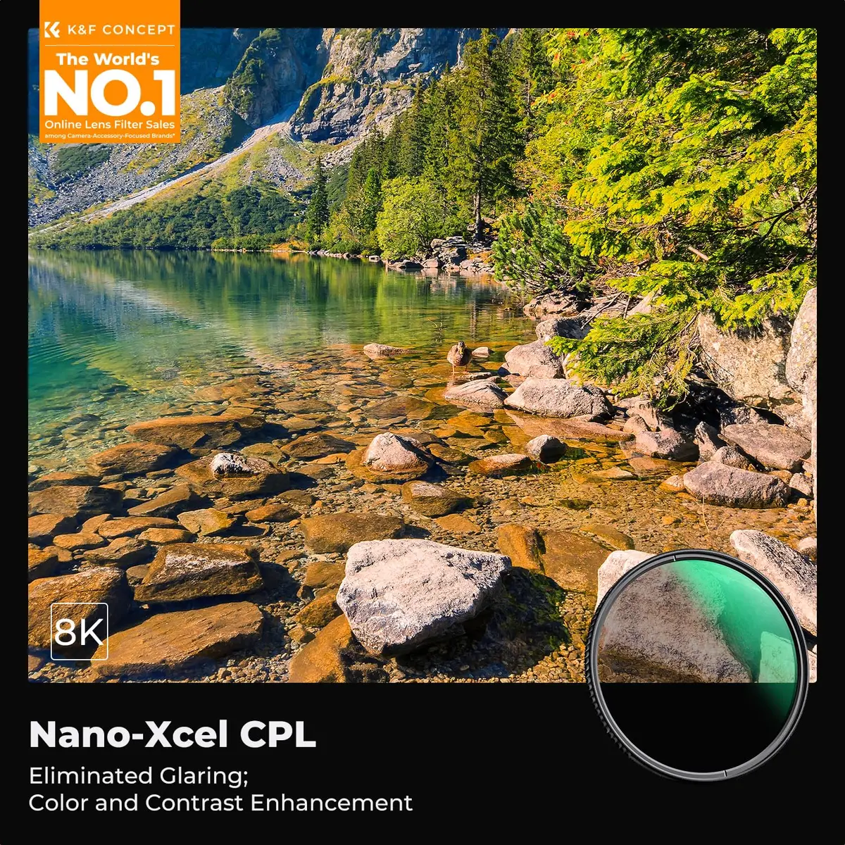 K&F CONCEPT 62mm Circular Polarizer Lens Filter with 28 Multi-Layer Coated | Ultra-Slim High Definition Waterproof Scratch Resistant Polarizing Lens Filter (CPL) (Nano-X Series) FC701 - view 2