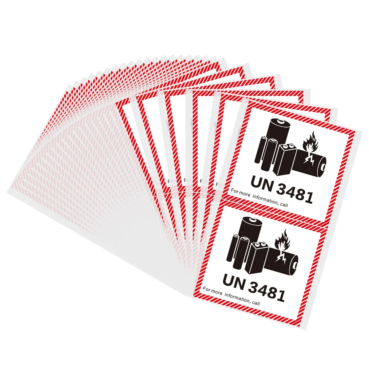 HYBSK Lithium Ion Battery Transport Caution Warning Labels 4.7" x 4.3" (50 pcs) | UN3481 Compliance - main product image