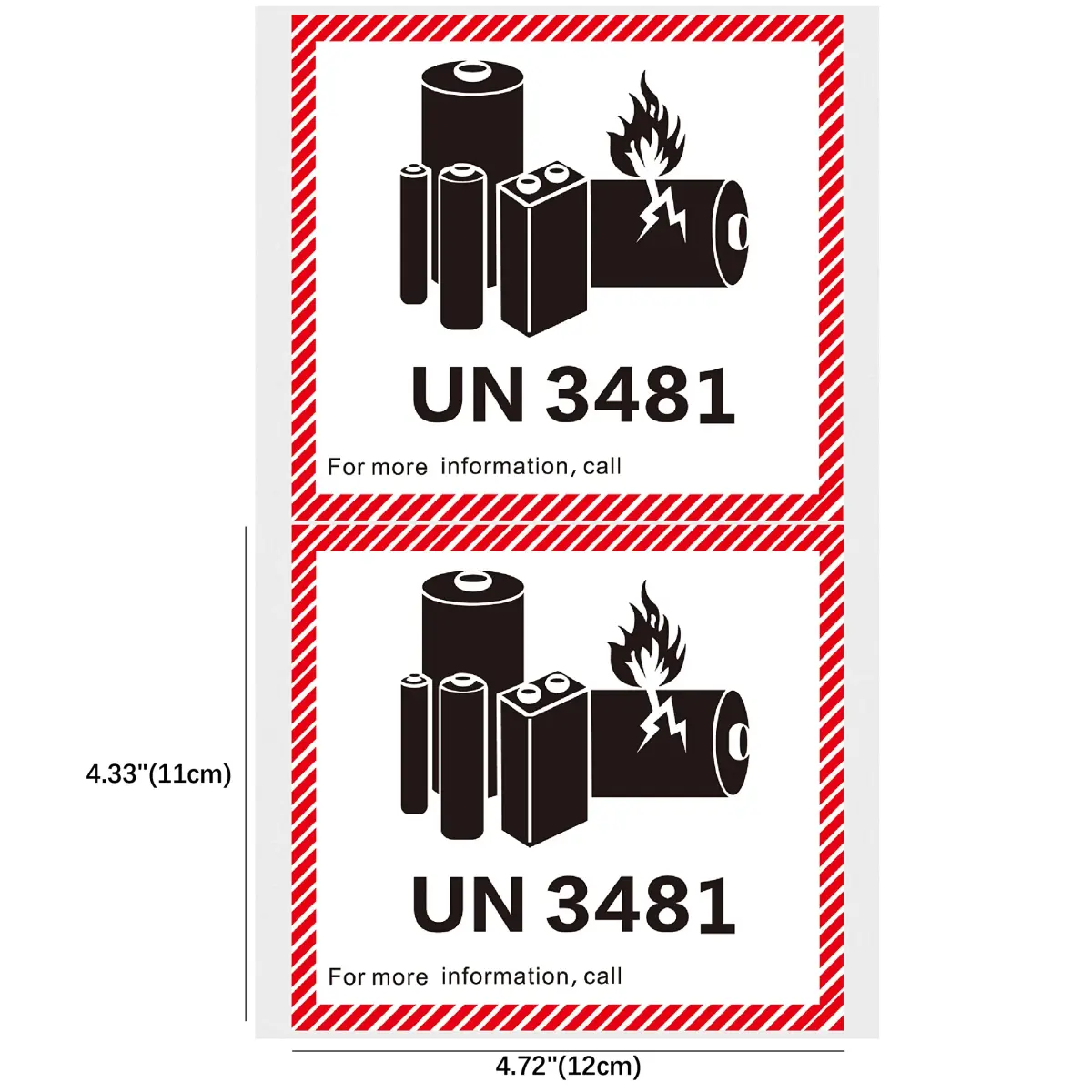 HYBSK Lithium Ion Battery Transport Caution Warning Labels 4.7" x 4.3" (50 pcs) | UN3481 Compliance - view 2