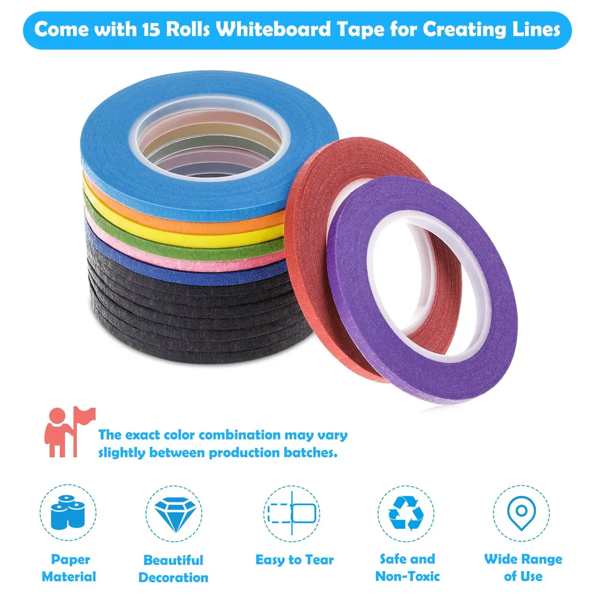 cridoz Whiteboard Tape 15 Rolls 1/8 Inch | Low-Tack Paper Grid Lines for Crafts & Surfaces - view 2