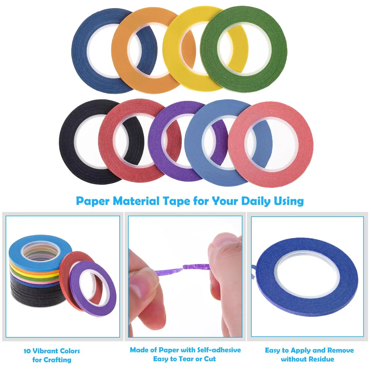 cridoz Whiteboard Tape 15 Rolls 1/8 Inch | Low-Tack Paper Grid Lines for Crafts & Surfaces - view 4